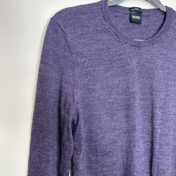 Hugo Boss Slim Fit Crewneck Cozy Knit Purple Sweater 100% Virgin Wool Size L - Picture 2 of 12
